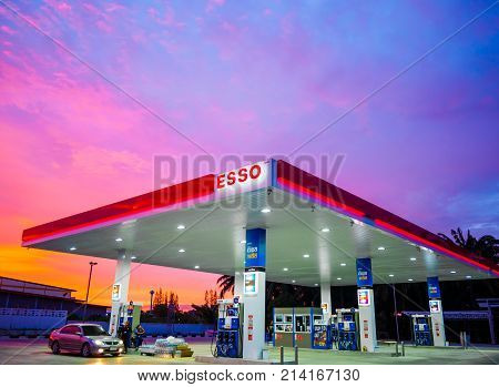 Krabi Thailand - September 1 2017: ESSO gas station. Esso gas stations and products including gasoline diesel motor oil gift cards credit cards and more