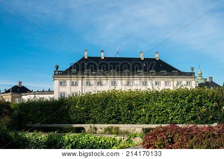 Rear view of the Amalienborg palace in the city of Copenhagen in Denmark