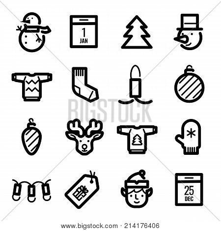 Christmas icons. Xmas and winter vector illustration. Christmas celebration icons in outline style. Christmas signs. Professional vector icons for christmas holydays.