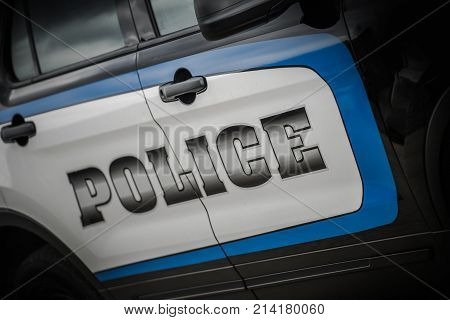 Police Cruiser Vehicle Closeup Photo. American Authority.