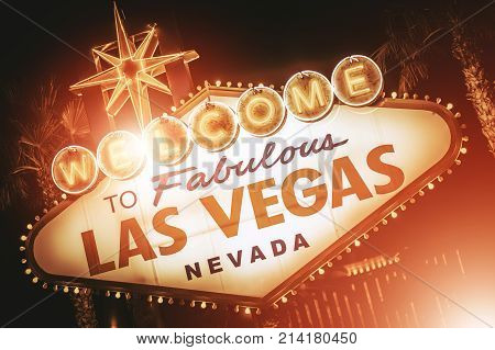 Strip Sign of Las Vegas Closeup Photo. Famous Strip Entering Welcome Sign. Nevada United States of America.