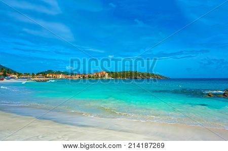 Scenery from Saint Martin's Beach in Caribbean sea