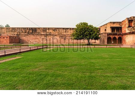 Jahangir's palace inside wall in Red Fort of Agra, India