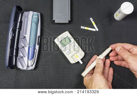 Hand Finger Needle Strokes To Measure Sugar Level.