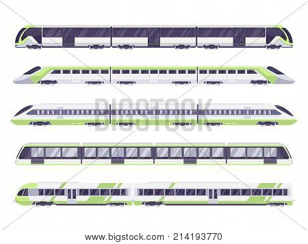 Set of passenger train. Subway transport underground train. Metro train vector illustration