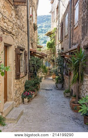 Street of Tourrettes-sur-Loup a medieval village in the Alpes-Maritimes department in southeastern France