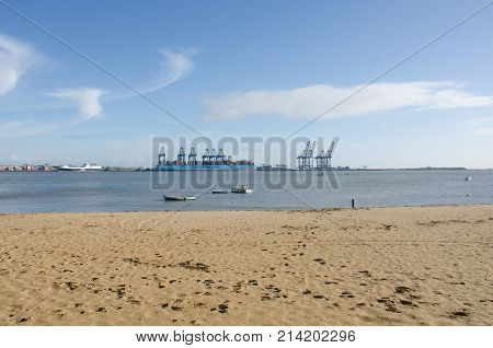 Harwich Essex United Kingdom -16 November 2017: Distant view of Flexistowe from Harwich