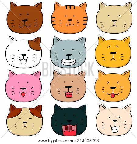vector set of cat face hand drawn cartoon