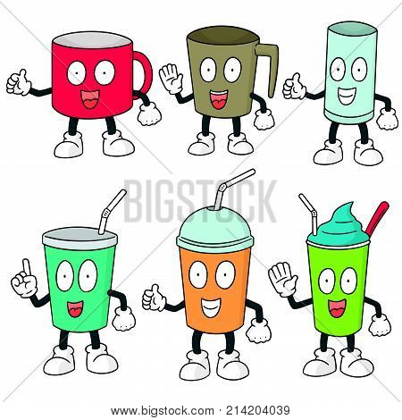 vector set of beverage cup hand drawn cartoon