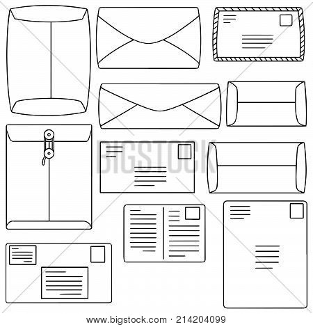 vector set of envelope hand drawn cartoon