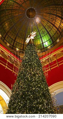 Sydney Australia - November 03 2017: The iconic Queen Victoria Building unveils its Swarovski Christmas tree.