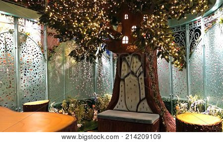 Sydney Australia - November 03 2017: Inside of Enchanted Garden pavilion in Queen Victoria Building on Level 2. Part of Sydney Christmas celebrations.