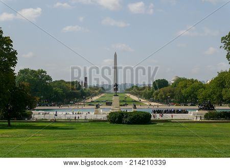 WASHINGTON DC - SEP 2017: View to National Mall and Washington Monument from United States Capitol in Washington DC USA
