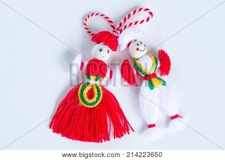 Bulgarian Martenitsa spring sign on the white background