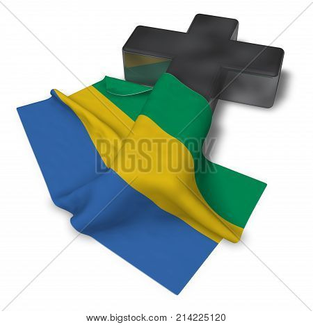 christian cross and flag of gabon - 3d rendering