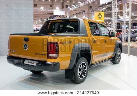 ATHENS, GREECE - NOVEMBER 14, 2017: Volkswagen Amarok Canyon at Aftokinisi-Fisikon 2017 Motor Show.