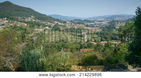Panoramic view to Redondela and the bay Ria de Vigo, Galicia, Spain