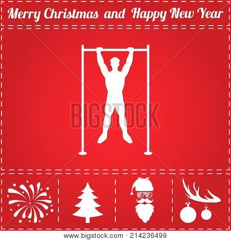 Pullups Icon Vector. And bonus symbol for New Year - Santa Claus, Christmas Tree, Firework, Balls on deer antlers