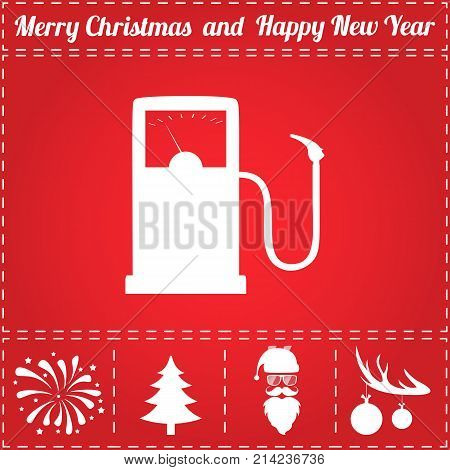Gas station Icon Vector. And bonus symbol for New Year - Santa Claus, Christmas Tree, Firework, Balls on deer antlers