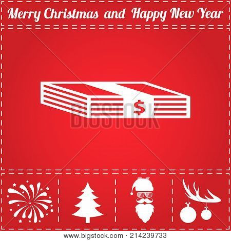 Money Icon Vector. And bonus symbol for New Year - Santa Claus, Christmas Tree, Firework, Balls on deer antlers