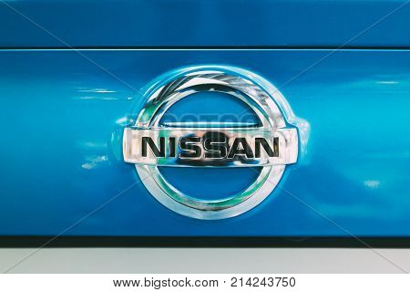 Vilnius, Lithuania - September 21, 2017: Close View Of Metal Logo Of Nissan Qashqai Car