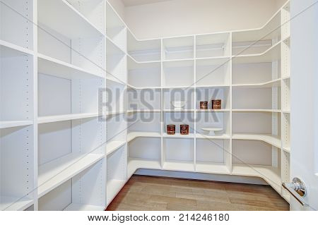 Pantry Interior With Empty Shelves In A New Home