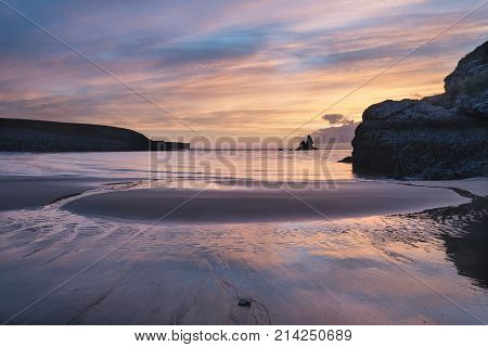 Beautiful Sunrise Landsdcape Of Idyllic Broadhaven Bay Beach On Pembrokeshire Coast In Wales