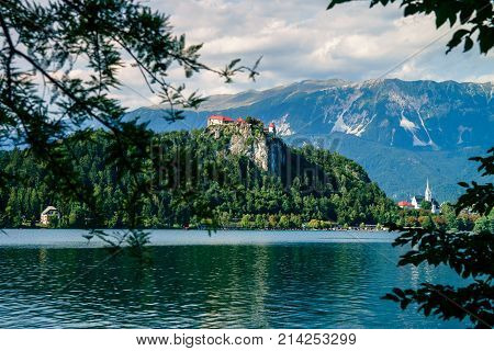 Colorful summer scene on the Bled lake with medieval castle Blejski grad. Slovenia, Europe.