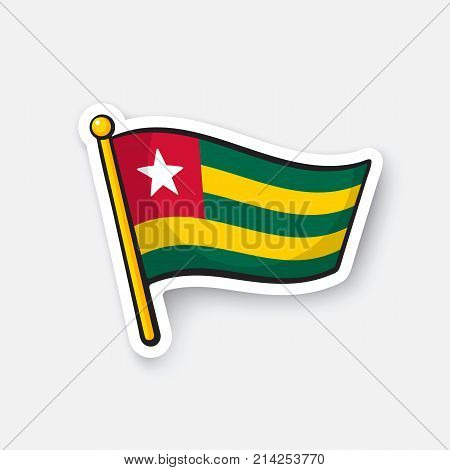 Vector illustration. Flag of Togo. Countries in Africa. Location symbol for travelers. Isolated on white background. Cartoon sticker with contour. Decoration for greeting cards, patches, prints