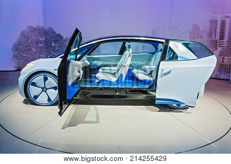 Frankfurt, Germany - Sep 17, 2017: Volkswagen I.d. Concept Autonomous Electric Car Vw Id At Iaa Fran