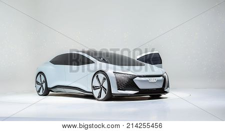 FRANKFURT GERMANY - SEP 17 2017: Audi Aicon self atonomous concept car. Luxury electric sedan at IAA Frankfurt Motor Show