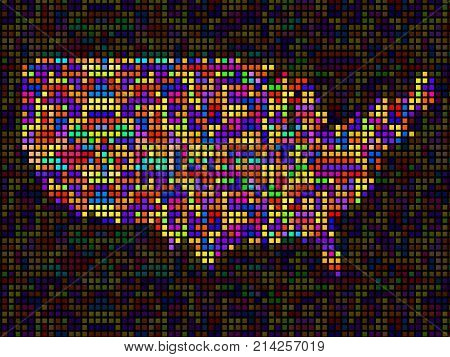 Abstract map of USA colorful pixels. Vector