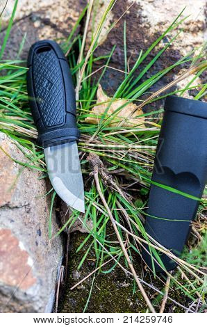 Swedish Knife With A Fixed Blade. Vertical Shot.