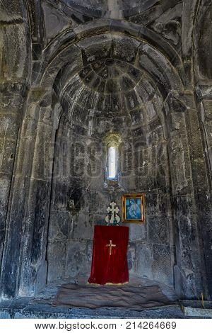 HAGHPAT MONASTERY, ARMENIA - 01 AUGUST 2017: Interior of Haghpat Monastery in Northern Armenia