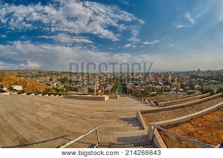 Cascade Staircase on a Hill in Erevan, the capital of Armenia