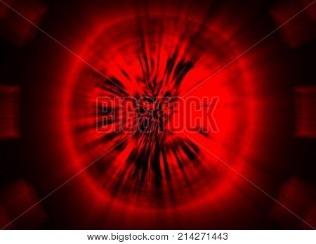 Blown wind zombie monster. Illustration in genre of horror. Red color. Abstraction with blur effect. Creative design backdrop.