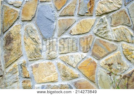 Srone wall background. Pattern of color stone wall texture.