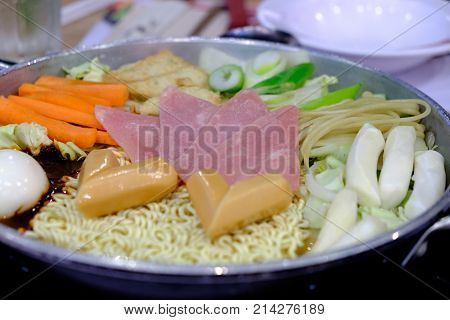 Budaejjigae or Instant noodles hot pot Korean style that to put many things