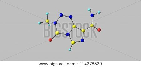 Temozolomide is an oral chemotherapy drug. It is used as a treatment of some brain cancers. 3d illustration