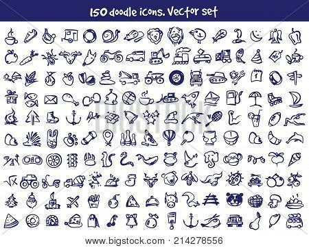Vector doodle icons set. Stock cartoon signs for design.