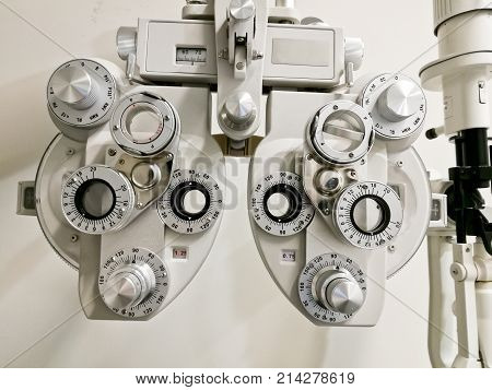Bifocal Optometry eyesight measurement device on white background