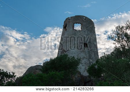 Saracen Tower In Italy In Sardina Coast