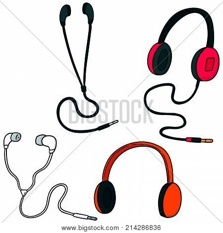 vector set of headphone and earpiece hand drawn cartoon