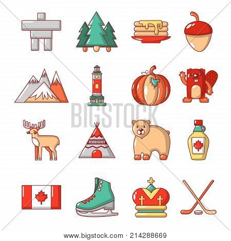 Canada travel icons set. Cartoon illustration of 16 Canada travel vector icons for web