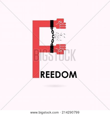 Human hands and broken chain with the bird symbols. Independence and Freedom concept.Vector illustration