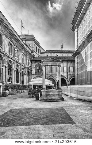 The Scenic Piazza Mercanti (merchants' Square) In Milan, Italy