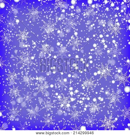 Showflakes Pattern on Blue Sky Background. Winter Christmas Natural Texture