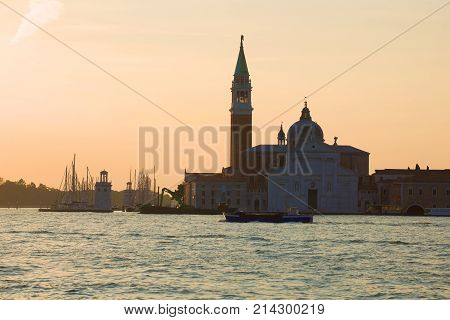 Dawn at San Giorgio Magiore's cathedral. Morning in Venice, Italy