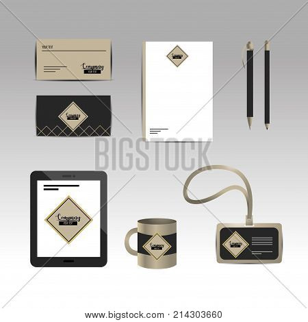 set company stationary template with business documents vector illustration