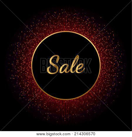 Abstract vector stippling texture background. Sale template. Gold frame.